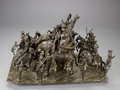 La cavalcata del Re di Oudh che cavalca con il residente britannico su elefanti, c.1820 da Indian School
